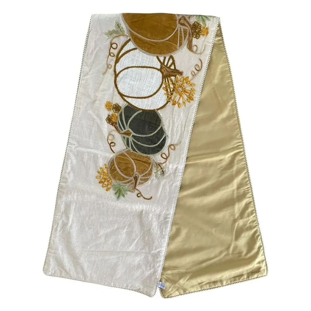 Storehouse Fall Harvest Embroidered With Velvet Applique Pumpkins 70